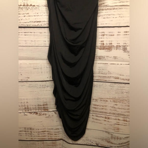 Mock neck Ruched Black Mini Dress - Picture 4 of 16